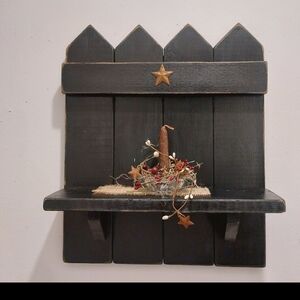 Primitive Black Shelf With Decor